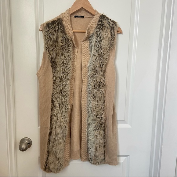 H&M Faux Fur Long Cardigan Seater Vest Cableknit Detailing Medium - Picture 1 of 6